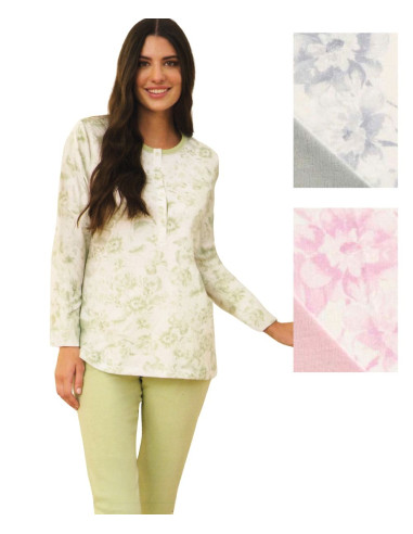 Pigiama donna manica lunga a serafino in jersey di cotone Linclalor 75481