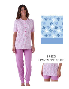 Pigiama donna 3 PEZZI aperto in jersey di cotone Karelpiu' KE0092