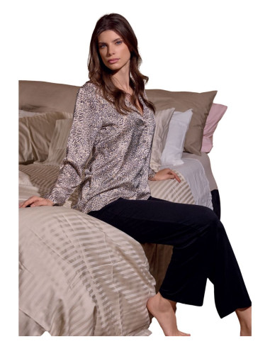 Woman patterned viscose jersey opened pajamas Lormar Wild WIL654312