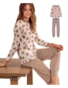 Pigiama donna a manica lunga in jersey di cotone Infiore Ibiscus IBS654142