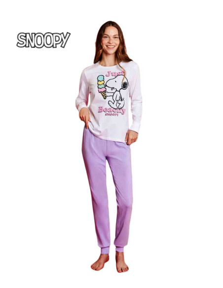 Pigiama donna a manica lunga in jersey di cotone Snoopy SND3850