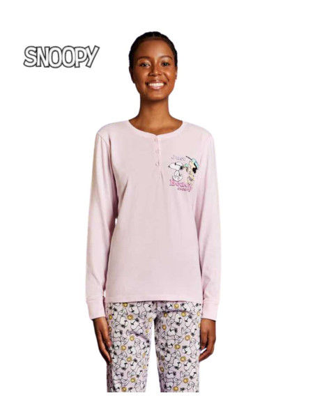 Pigiama donna a manica lunga in jersey di cotone Snoopy SND3850