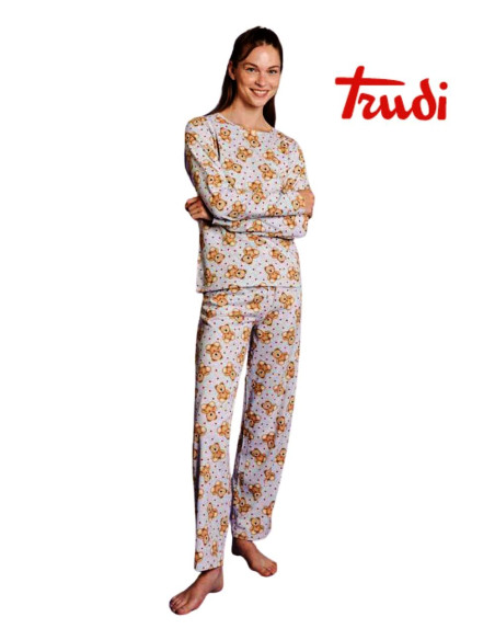 Pigiama donna a manica lunga in jersey di cotone Trudy TRD3847