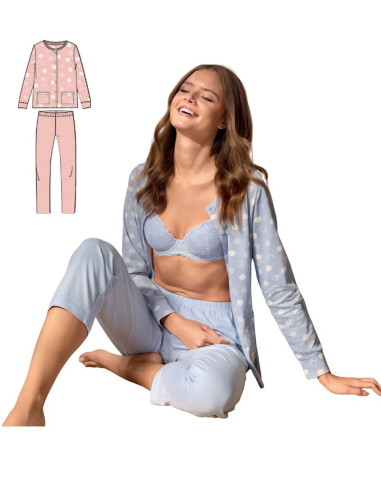 Women's long sleeves cotton jersey opened pajamas Infiore Sweetheart SWT654006