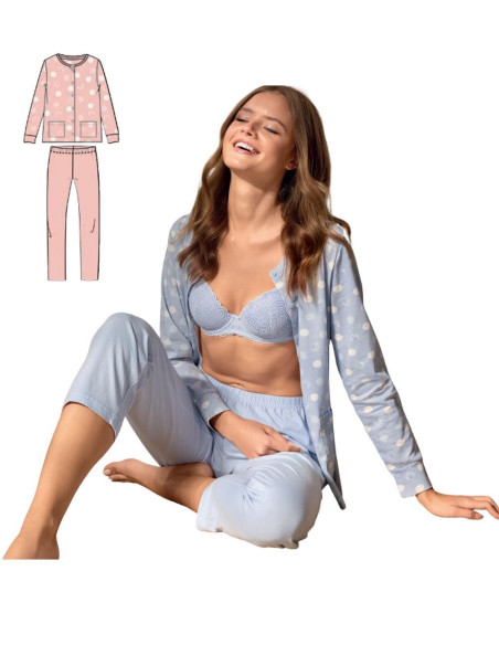 Women's long sleeves cotton jersey opened pajamas Infiore Sweetheart SWT654006