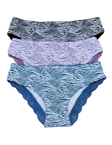 Gruppo 3 slip donna moda in cotone elasticizzato e pizzo Jadea 6586