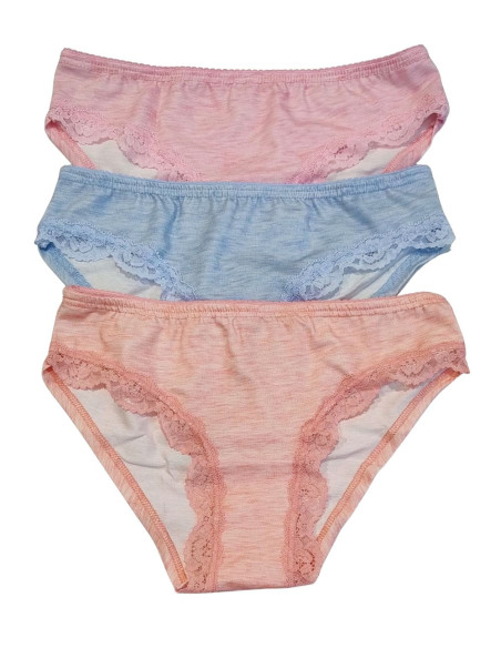 Gruppo 3 slip donna moda in cotone elasticizzato e pizzo Jadea 6593