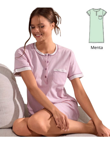 Camicia da notte donna a manica corta in jersey di cotone Infiore Tableau TBL634288