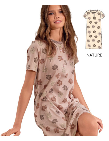 Camicia da notte donna a manica corta in jersey di cotone Infiore Ibiscus IBS634144