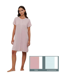 Camicia da notte donna APERTA a manica corta in viscosa e pizzo Andra 9983