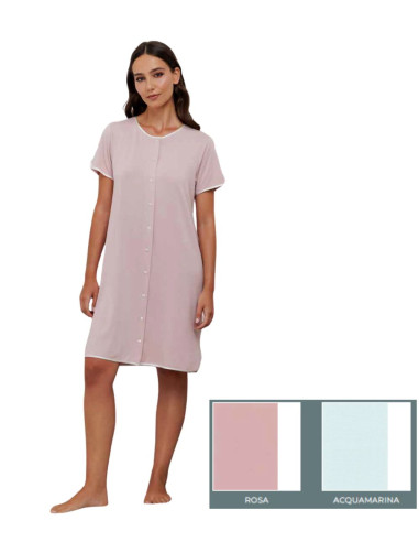 Camicia da notte donna APERTA a manica corta in viscosa e pizzo Andra 9983