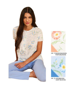 Pigiama donna a serafino con manica corta in jersey di cotone Linclalor 75370
