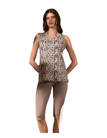 Woman wide shoulder patterned viscose jersey pajamas Lormar Feline FEL654075