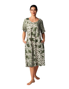 Woman dress with short sleeves in patterned viscose and linen Marila Viviana
