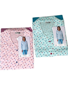 Women's opened cotton jersey pajamas with collar Karelpiu' KE0081 2