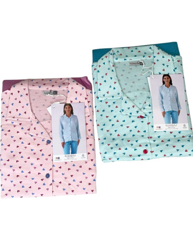 Women's opened cotton jersey pajamas with collar Karelpiu' KE0081
