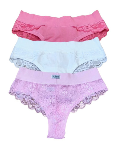 Set 3 panty brasiliana donna con pizzo colorato Emy Lovely Girl 6900D