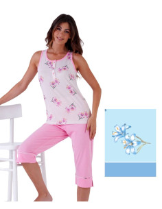 Women's wide shoulder cotton jersey calibrated pajamas with Capri pants Karelpiu' KE0335