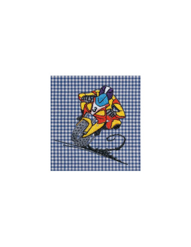 Grembiule scuola bambino Siggi 33GR4404 Quadretti Blu/Bianco ricamo moto