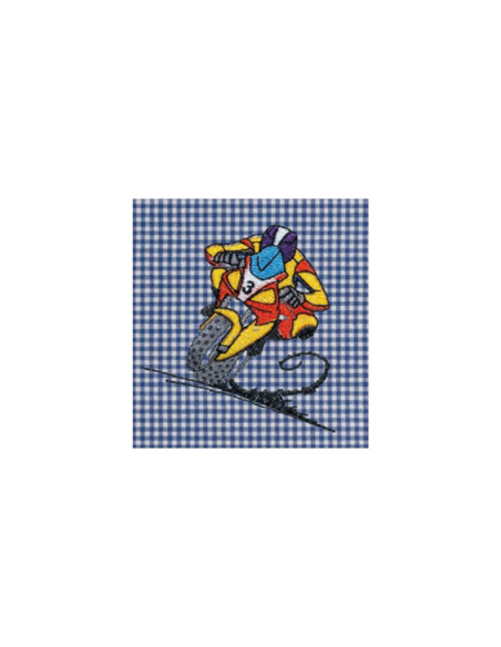 Grembiule scuola bambino Siggi 33GR4404 Quadretti Blu/Bianco ricamo moto