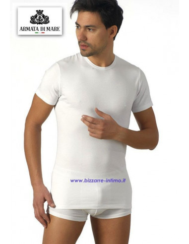 T-shirt uomo in cotone elasticizzato girocollo con logo stampato dietro il collo