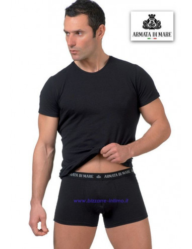 T-shirt uomo in cotone elasticizzato girocollo con logo stampato dietro il collo T-shirt uomo in cotone elasticizzato girocollo con logo stampato dietro il collo