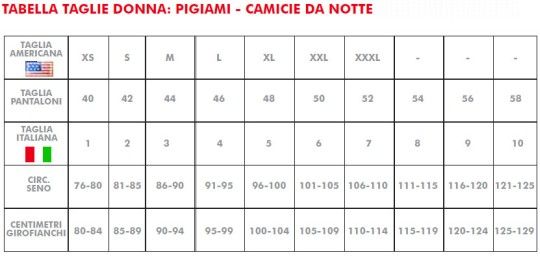 taglie pigiami donna